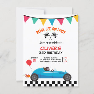 Car Race Kids Birthday Party Invitation Post Card