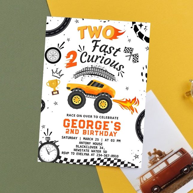 Car Race Two Fast Two Curious Birthday Invitation (Race Car Two Fast  Invitation Party Editable Invitation)