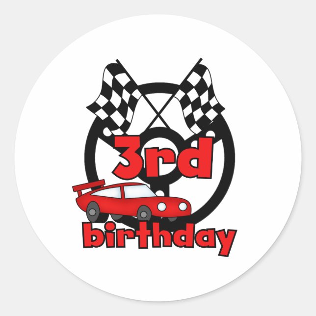 Car Racing 3rd Birthday Classic Round Sticker (Front)
