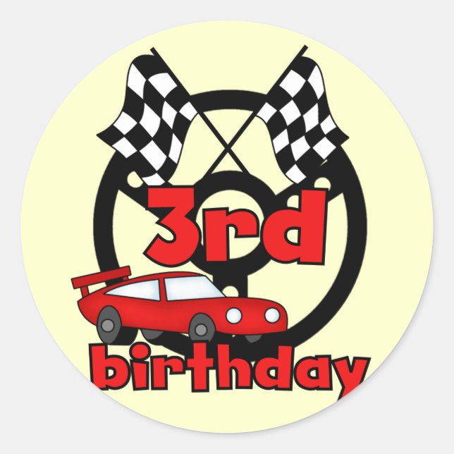 Car Racing 3rd Birthday Tshirts and Gifts Classic Round Sticker (Front)