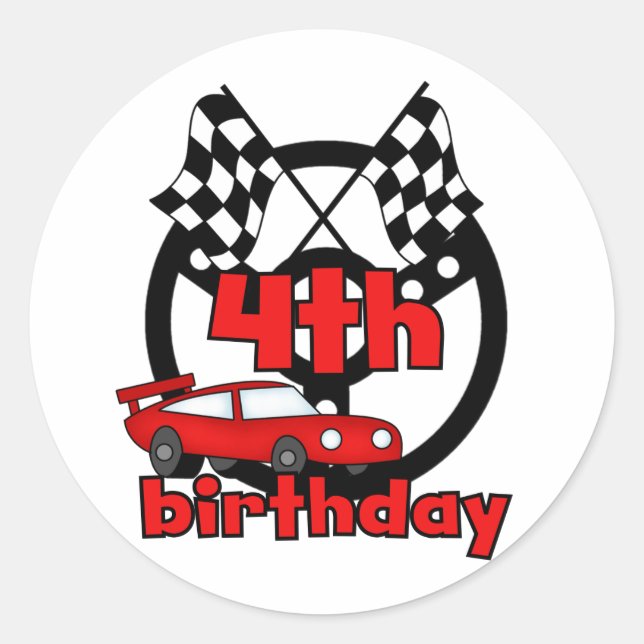 Car Racing 4th Birthday Tshirts and Gifts Classic Round Sticker (Front)