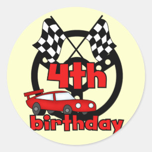 Car Racing 4th Birthday Tshirts and Gifts Classic Round Sticker