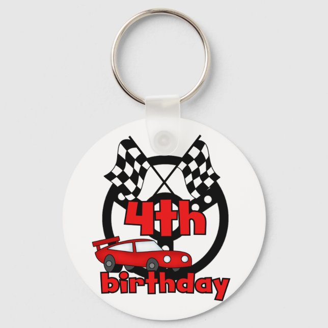 Car Racing 4th Birthday Tshirts and Gifts Key Ring (Front)