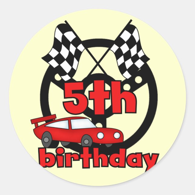 Car Racing 5th Birthday Tshirts and Gifts Classic Round Sticker (Front)