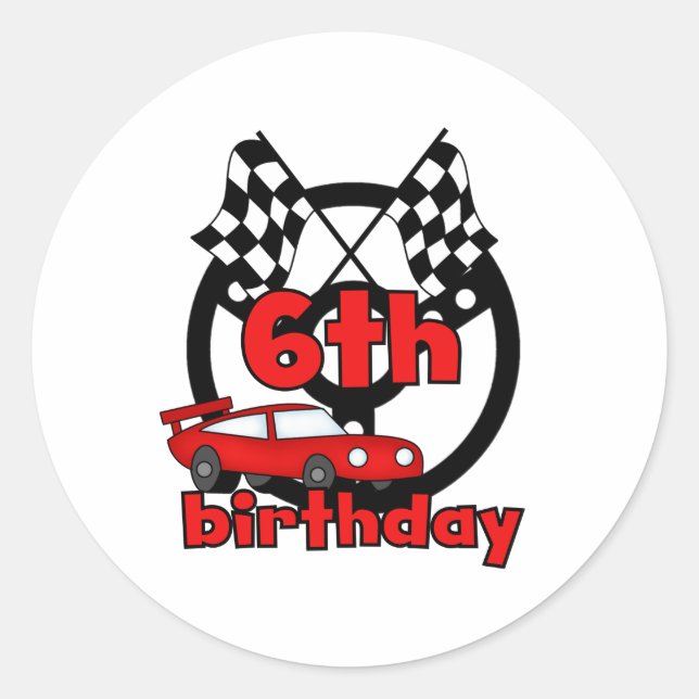 Car Racing 6th Birthday Classic Round Sticker (Front)