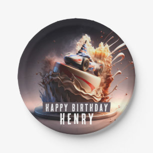 Car Racing Birthday  Cake -  Paper Plate