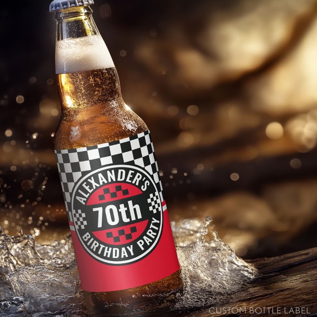 Car Racing Chequered Flag Birthday Party Beer Bottle Label (Custom Birthday Party Beer Label)