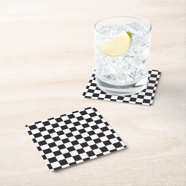 Car Racing / Chess Pattern - black 1 Square Paper Coaster (Insitu)