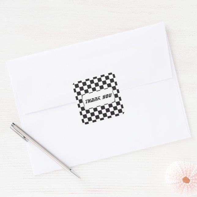 Car Racing / Chess Pattern - black 1 Square Sticker (Envelope)
