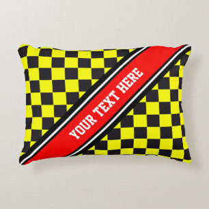 Car Racing / Chess Pattern + your backgr. & text Decorative Cushion