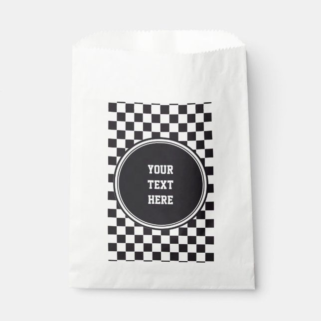 Car Racing / Chess Pattern + your backgr. & text Favour Bags (Front)