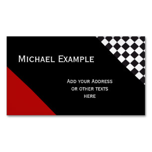Car Racing / Chess Pattern + your backgr. & text Magnetic Business Card