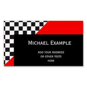 Car Racing / Chess Pattern + your backgr. & text Magnetic Business Card