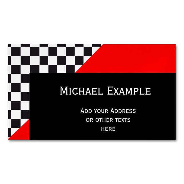 Car Racing / Chess Pattern + your backgr. & text Magnetic Business Card (Front)
