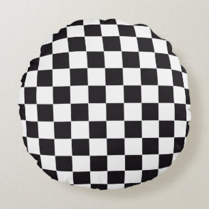 Car Racing / Chess Pattern + your backgr. & text Round Cushion