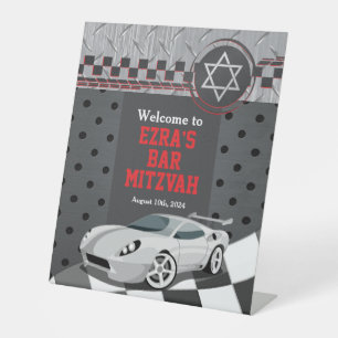 Car Racing Racecar Bar Mitzvah Pedestal Sign