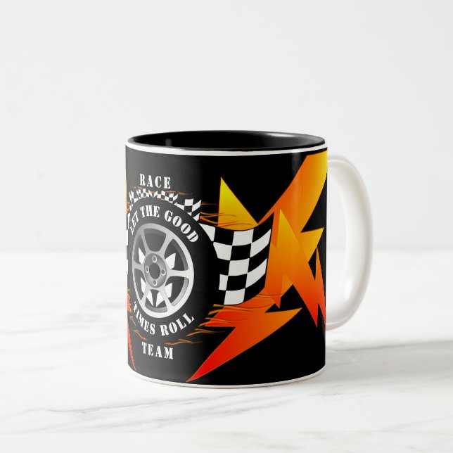 Car Racing Team Chequered Flag Sports Design Cool  Two-Tone Coffee Mug (Front Right)