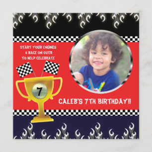 Car Racing Trophy Birthday Party Photo Invitations