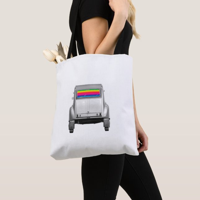 Car + rainbow tote bag (Close Up)