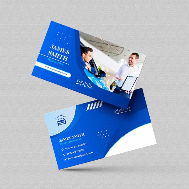Car Rent Blue Background Simple Modern Monogram Business Card (Creator Uploaded)