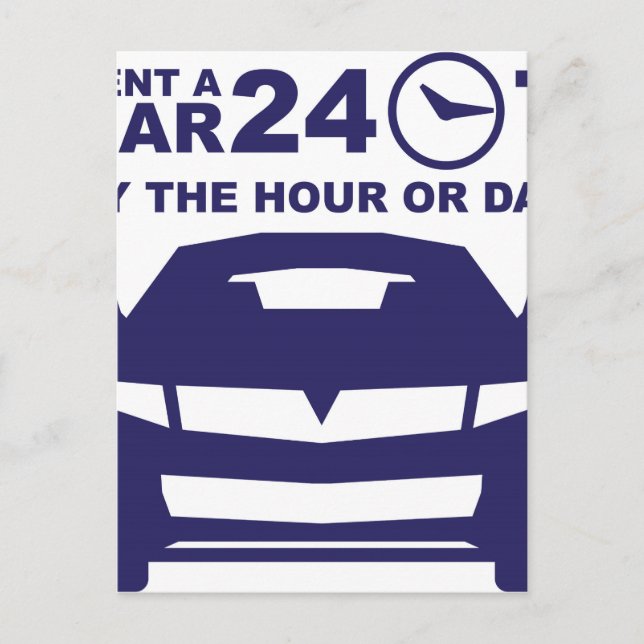 Car rentals by the hour or day 24-7 postcard (Front)