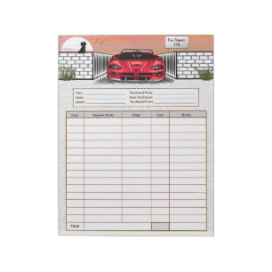 Car Repair Log Notepad