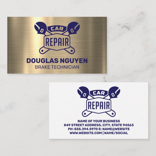 Car Repair Logo Wrenches | Metallic Business Card (Front/Back)