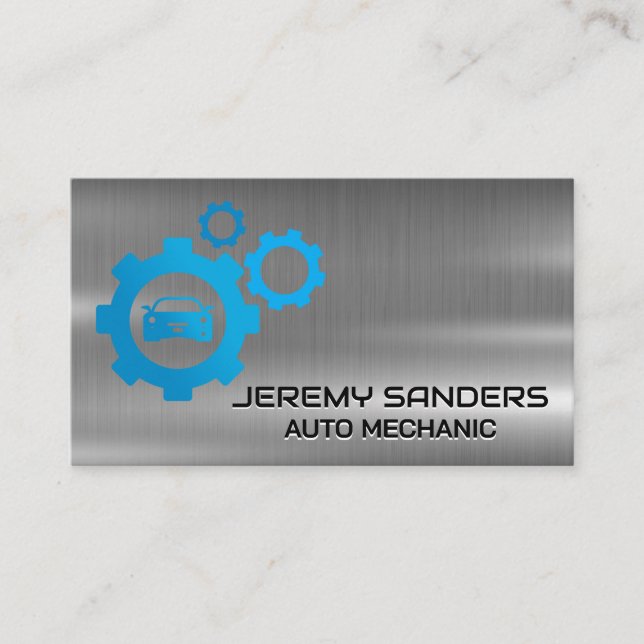 Car Repair Mechanical Logo | Metallic  Business Card (Front)