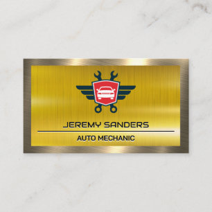 Car Repair Service Logo Gold Metallic Business Card