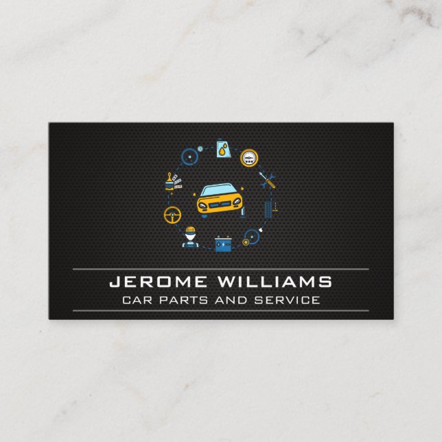 Car Repair Services and Parts Icon Business Card (Front)