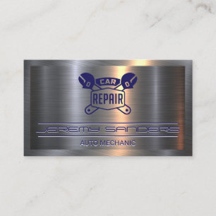 Car Repair Wrench Logo   Metallic Business Card