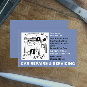 Car Repairs & Servicing Cartoon Business Card