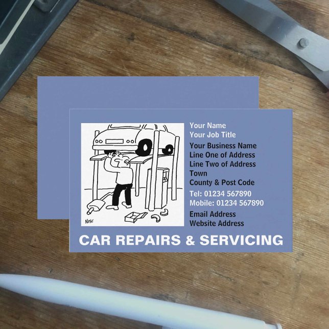 Car Repairs & Servicing Cartoon Business Card (Creator Uploaded)