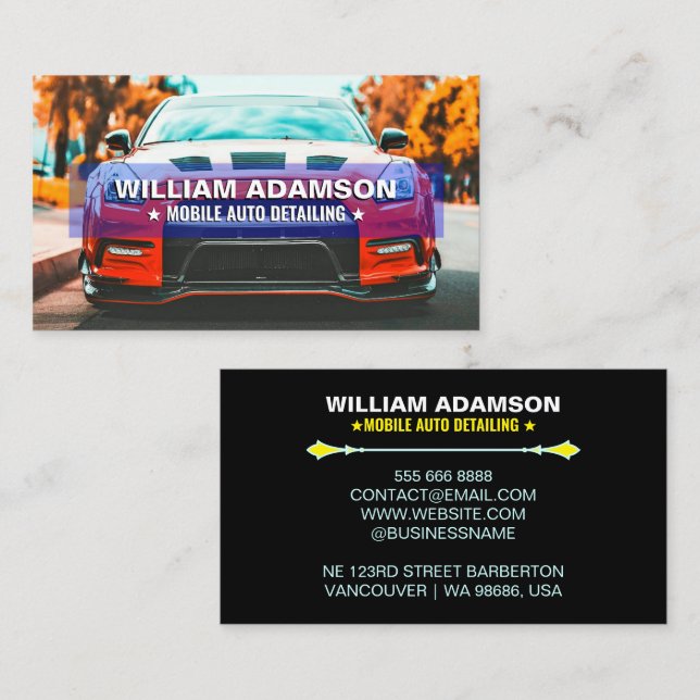 Car Sales, Auto Repair, Black Auto Detailing Business Card (Front/Back)