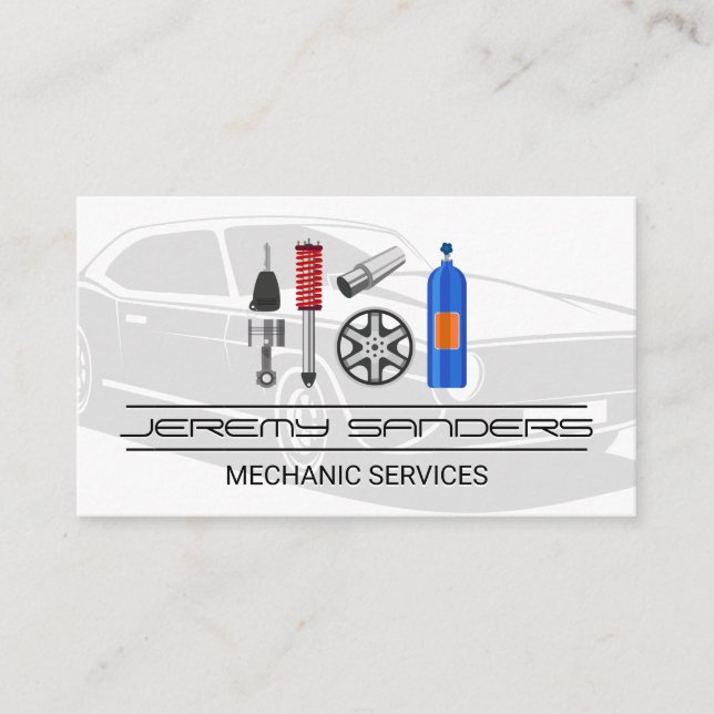 Car Service and After Market Parts | Mechanic  Business Card (Front)