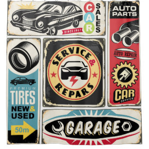Car service and repair retro signs collection. Vin Shower Curtain