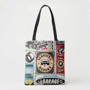 Car service and repair retro signs collection. Vin Tote Bag