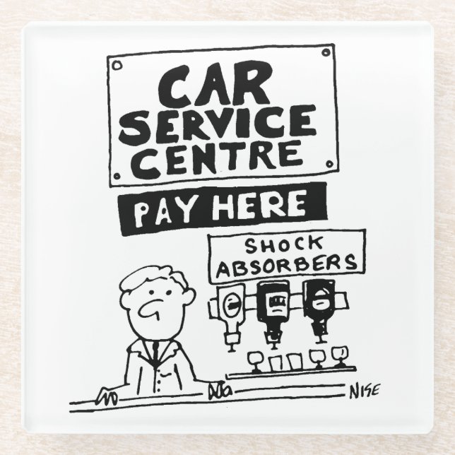 Car Service Centre Mechanics and Shock Absorbers Glass Coaster (Front)