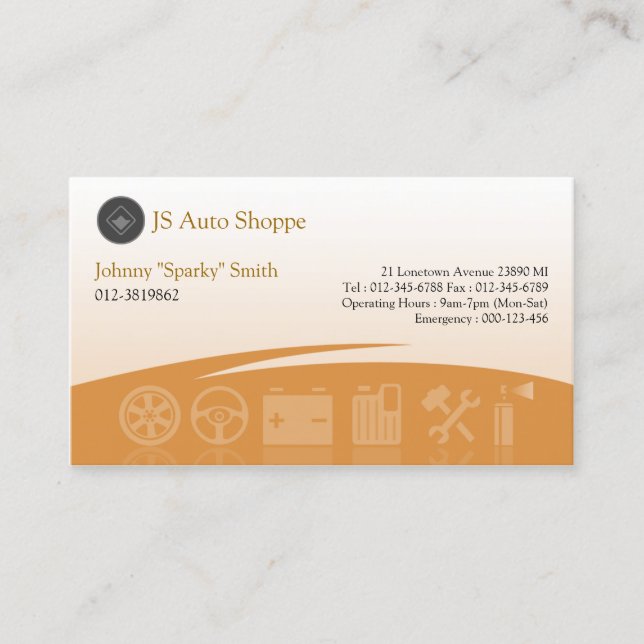 Car Service Icons Orange Business Card (Front)