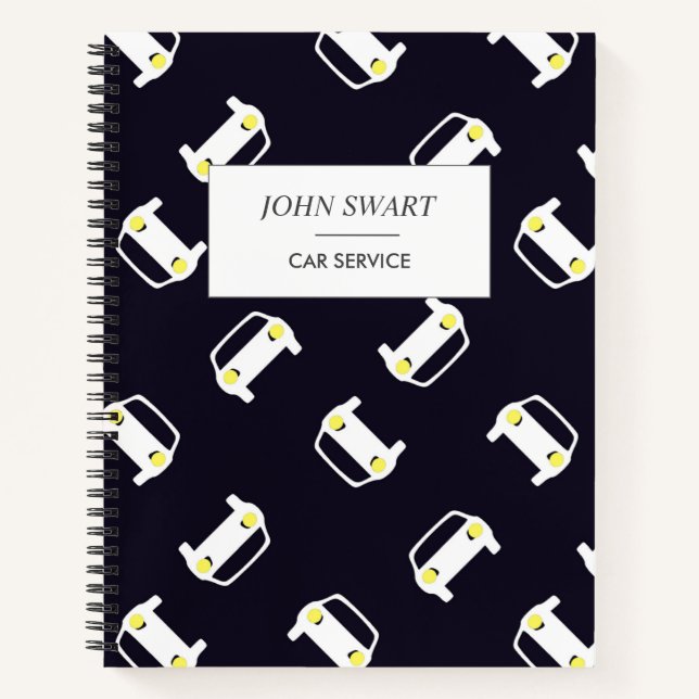 Car service white silhouette pattern blue notebook (Front)