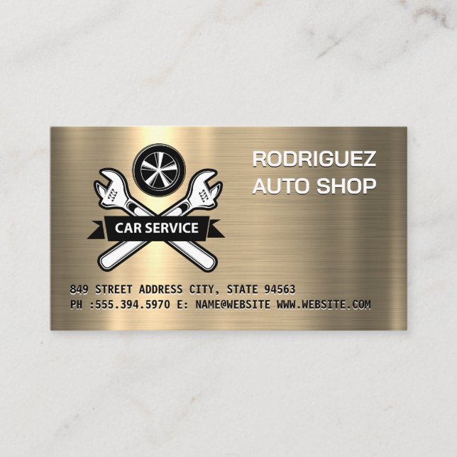 Car Service | Wrenches Wheel Logo Business Card (Front)