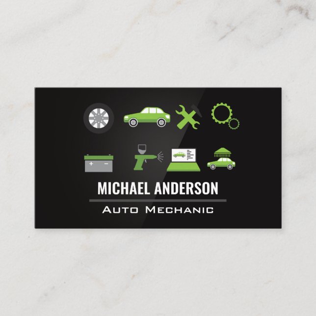 Car Services Icons | Mechanic Business Card (Front)