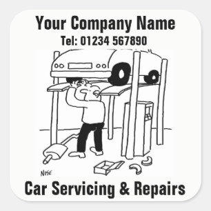 Car Servicing & Repairs Cartoon Square Sticker