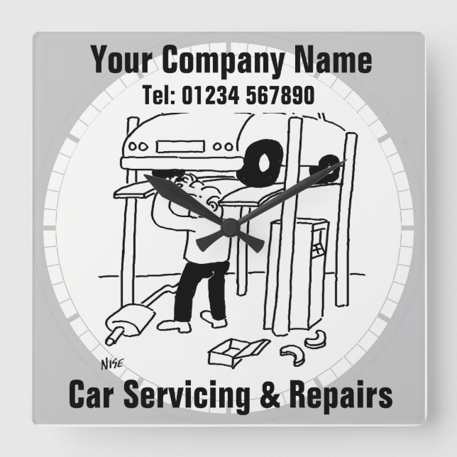 Car Servicing & Repairs Cartoon Square Wall Clock (Front)