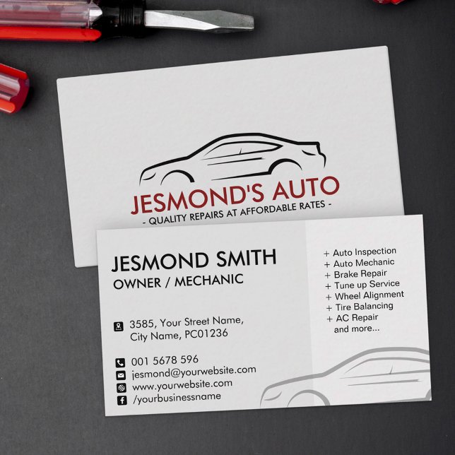 Car Silhouette - Mechanic Auto Repair  Business Card (Creator Uploaded)
