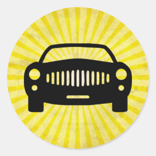 Car Silhouette; Yellow Classic Round Sticker