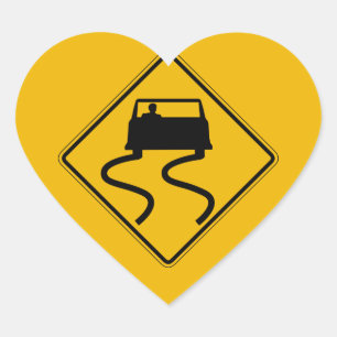 Car Slippery When Wet, Traffic Warning Sign, USA Heart Sticker