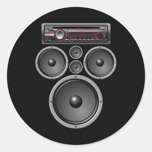 CAR STEREO SPEAKERS SYSTEM AUDIO HALLOWEEN COSTUME CLASSIC ROUND STICKER (Front)