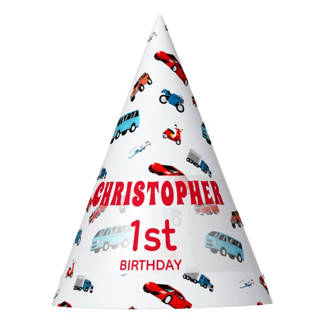Car themed birthday party Retro Style Party Hat (Front)