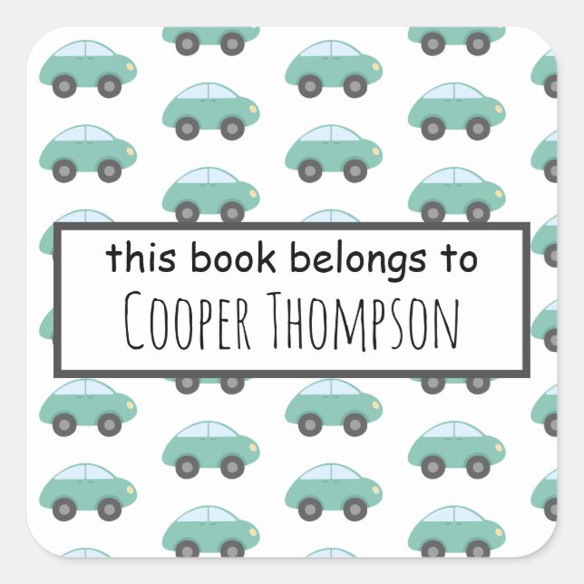 Car this book belongs to kids bookplate square sticker (Front)